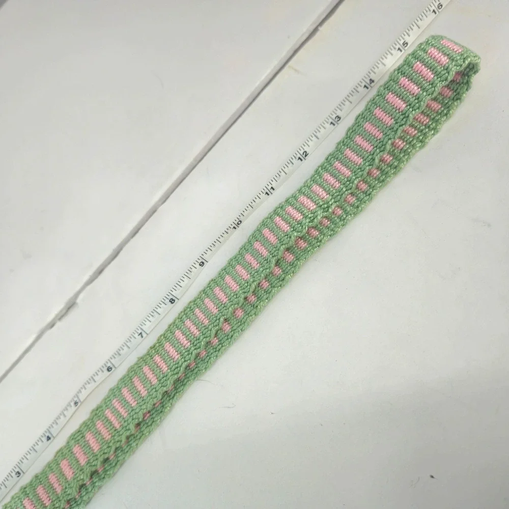 Vintage Kids Woven Belt Green Pink Striped Teal‎ D-Ring Buckle Adjustable Strap